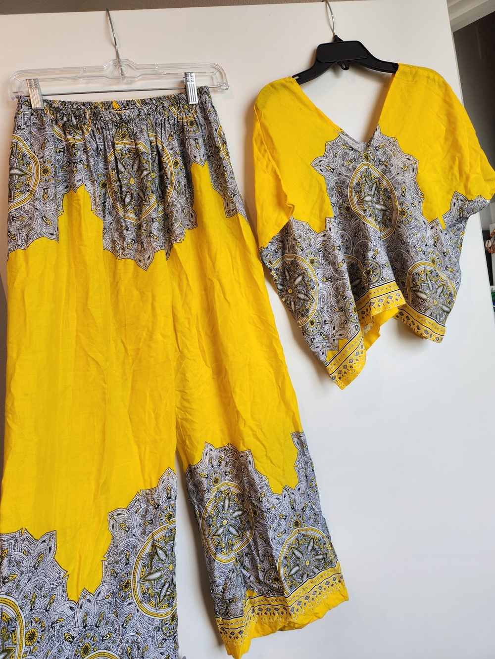 Yellow Printed Three-Piece Set - Bold Mandala Print